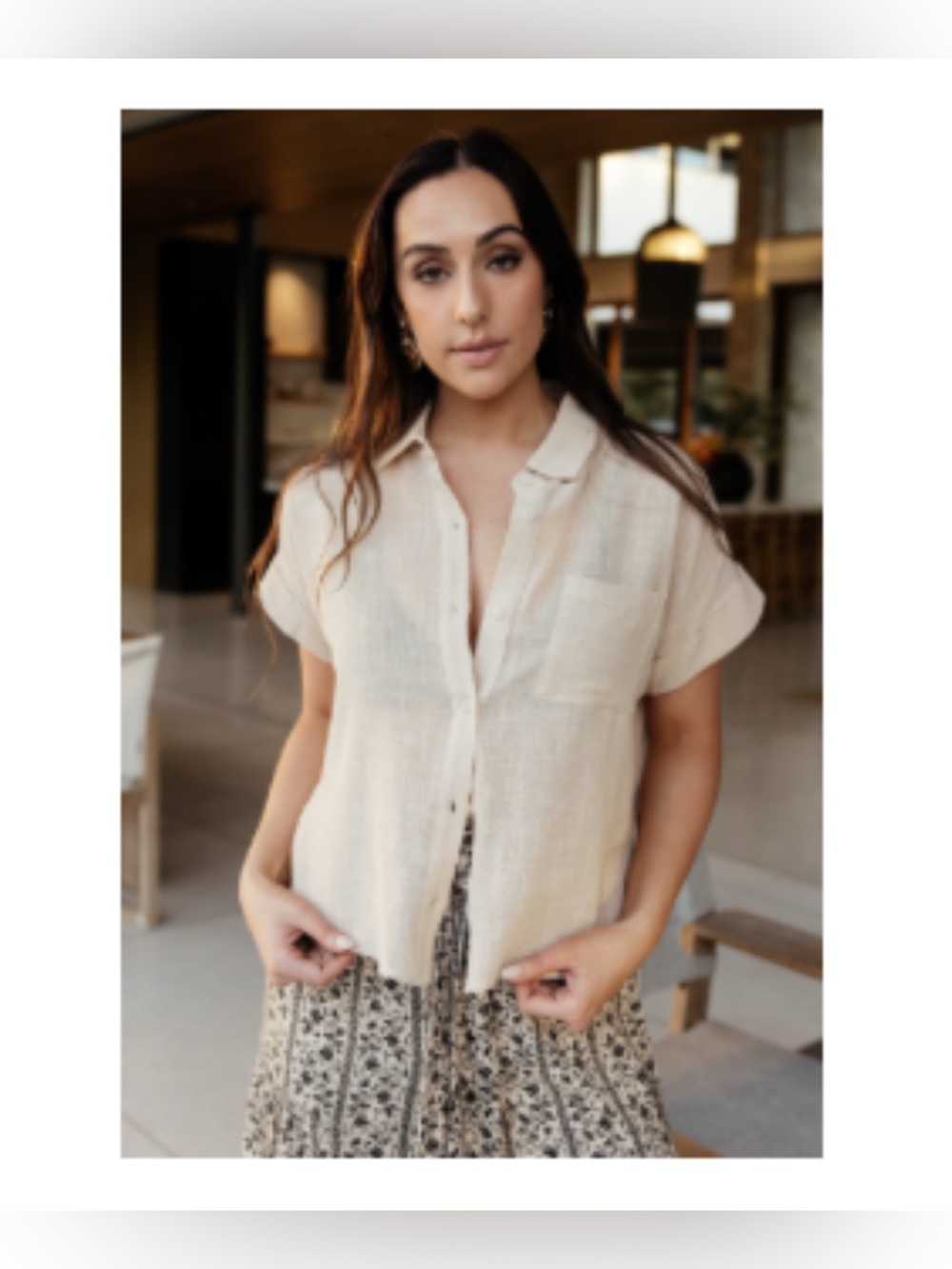 NWT Baltic born Hammond Short Sleeve button down Top |  cream natural - XL